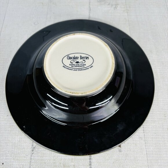 2003 Deb Hrabik For Demdaco CHOCOLATE BERRIES Ceramic Large Rim Soup Bowls Set 4 - Picture 9 of 16